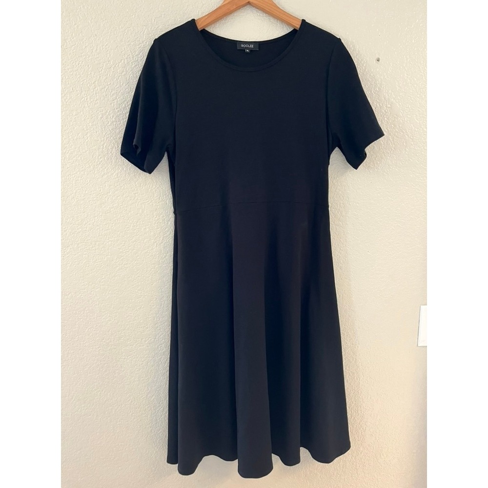 Roolee Womens XL Black Short Sleeve Fit and Flare Empire Waist Midi Dress RD8003
